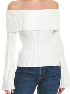 BCBGMaxAzria Y2K Off-Shoulder Ribbed Sweater